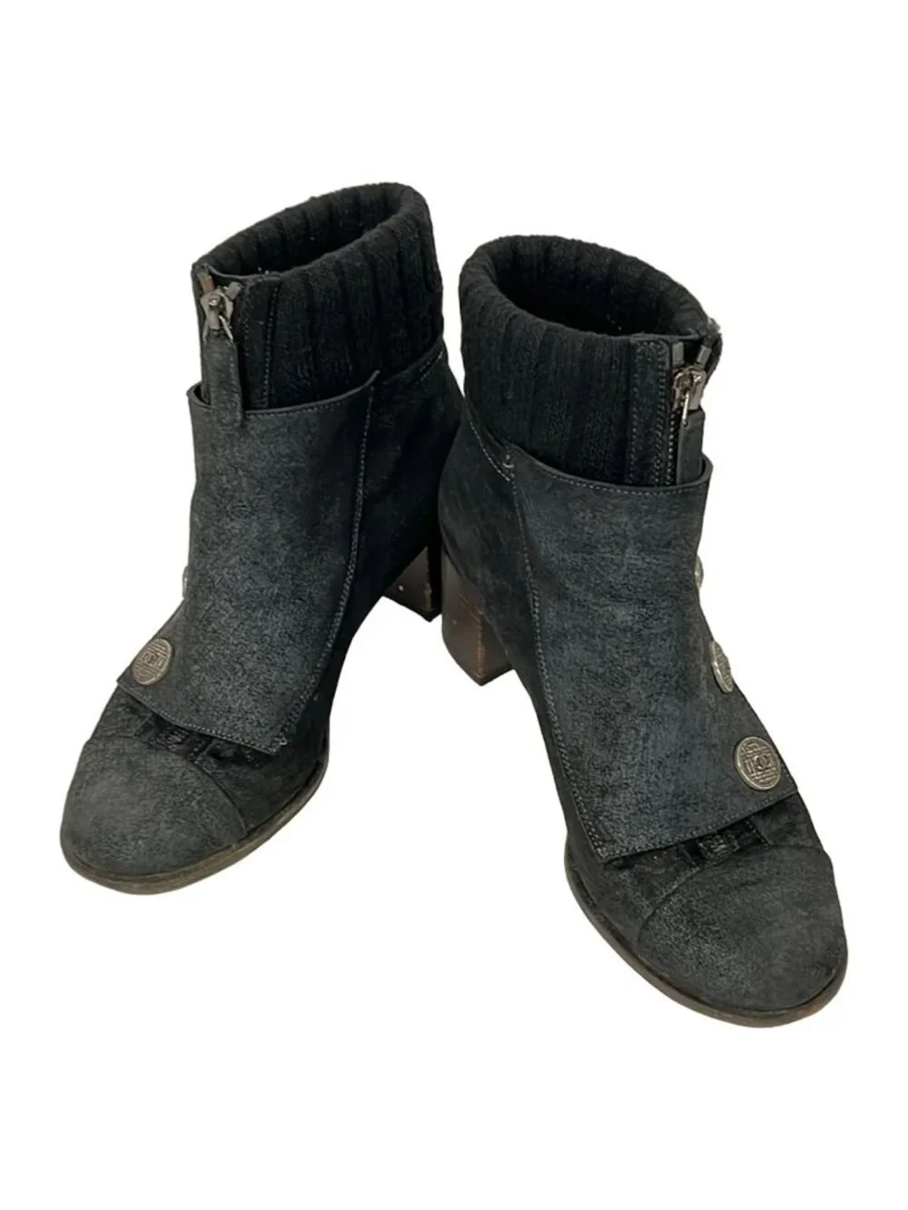 Chanel Short Boots 37 C Black Silver Wool